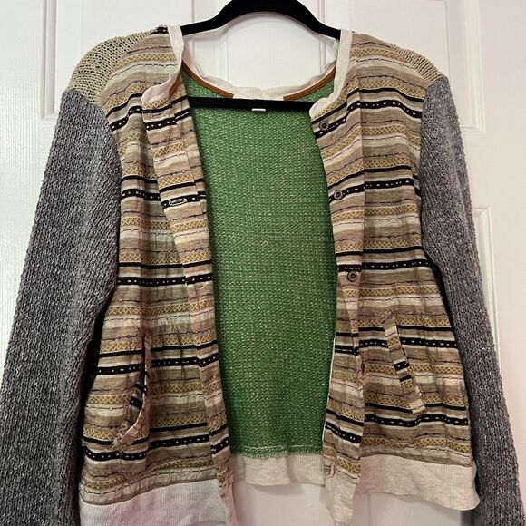 Burning Torch Cardigan Sweater Womens M Mixed Prints Striped Knit Pockets Button - Picture 3 of 9